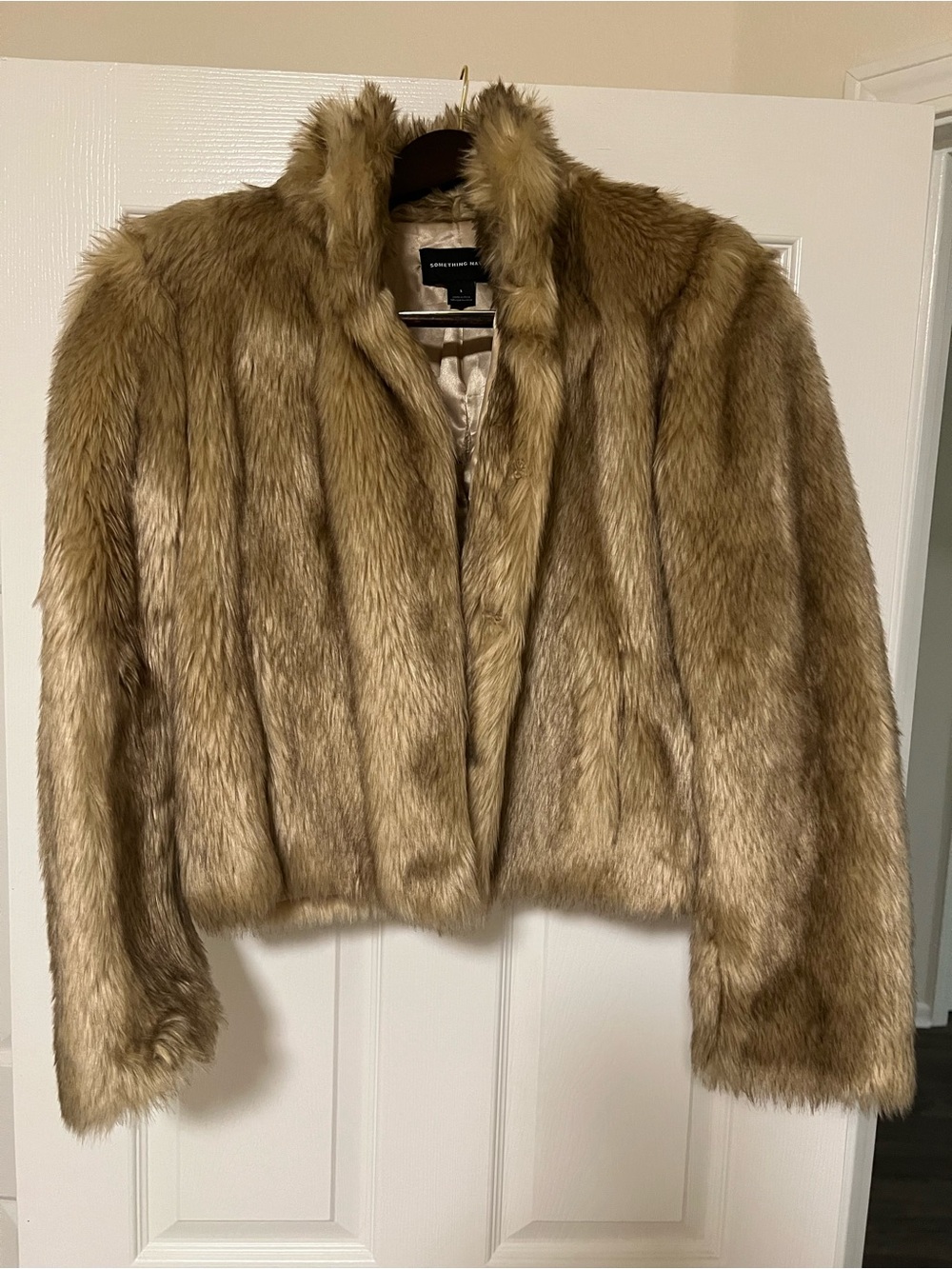 Something Navy Faux Fur Teddy Jacket in Camel Brown